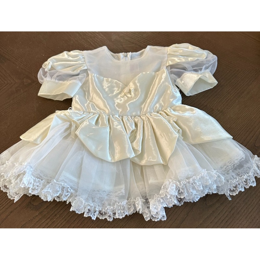 VTG Baby Doll Lolipop Design Lace Belle Beauty Dress 2‎ Girls Petite Cream White